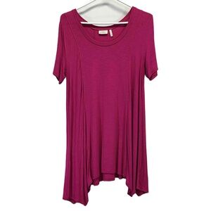 LOGO by Lori Goldstein Pink‎ Womens Short Sleeve Shark Bite Tunic Blouse Small